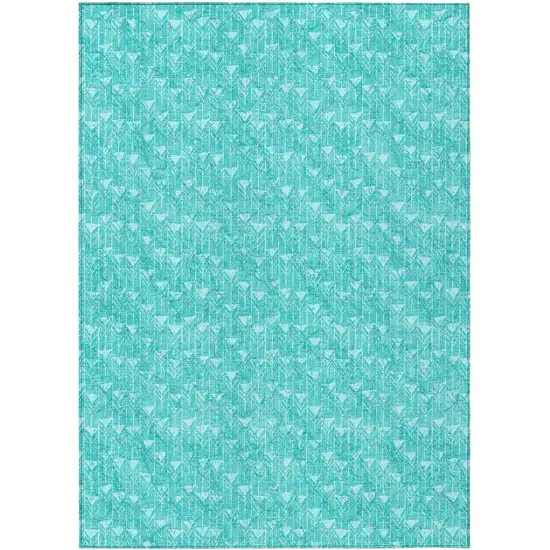 Turquoise Geometric Washable Non Skid Indoor Outdoor Area Rug Photo 2