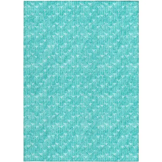 Turquoise Geometric Washable Non Skid Indoor Outdoor Area Rug Photo 4