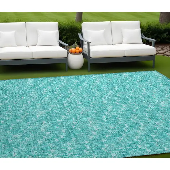 Turquoise Geometric Washable Non Skid Indoor Outdoor Area Rug Photo 1