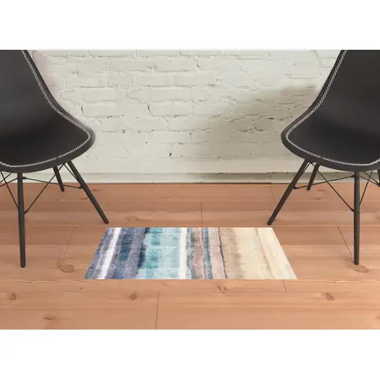 Turquoise Ombre Washable Area Rug With UV Protection Photo 2