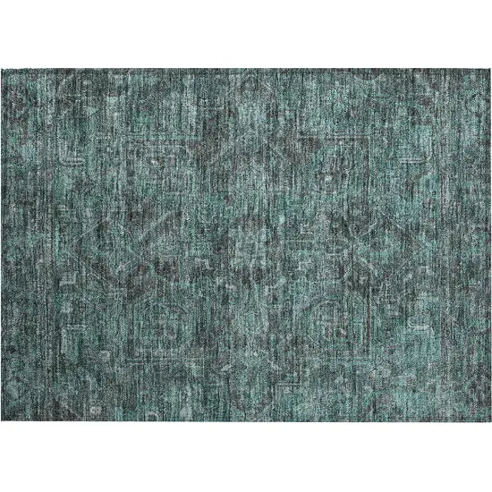 Turquoise Oriental Washable Non Skid Indoor Outdoor Area Rug Photo 1