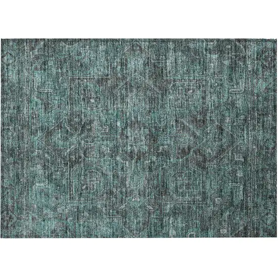 Turquoise Oriental Washable Non Skid Indoor Outdoor Area Rug Photo 5