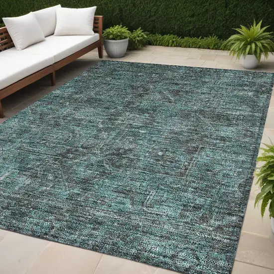 Turquoise Oriental Washable Non Skid Indoor Outdoor Area Rug Photo 1