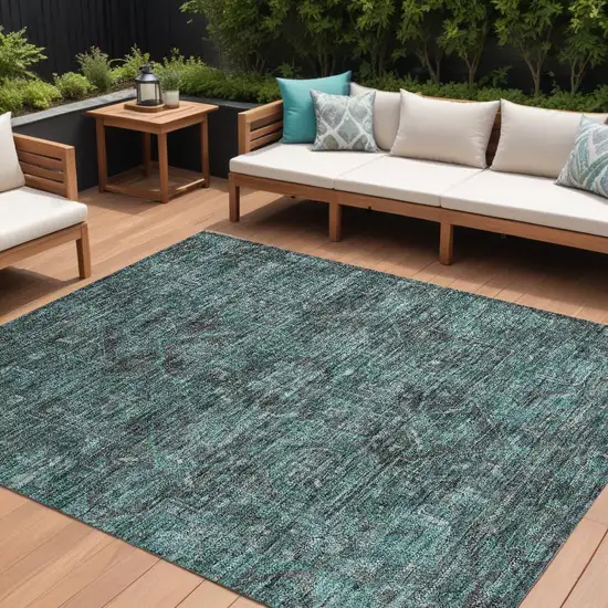 Turquoise Oriental Washable Non Skid Indoor Outdoor Area Rug Photo 1