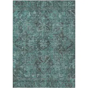 Photo of Turquoise Oriental Washable Non Skid Indoor Outdoor Area Rug