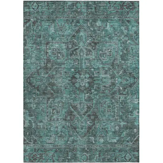 Turquoise Oriental Washable Non Skid Indoor Outdoor Area Rug Photo 2