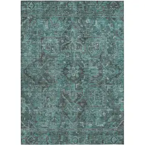 Photo of Turquoise Oriental Washable Non Skid Indoor Outdoor Area Rug