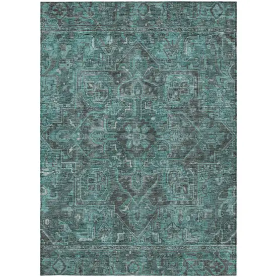 Turquoise Oriental Washable Non Skid Indoor Outdoor Area Rug Photo 5