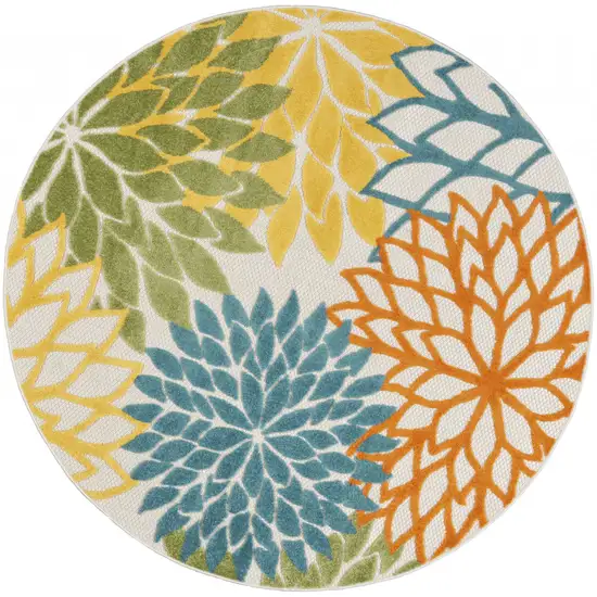 Turquoise Round Floral Non Skid Indoor Outdoor Area Rug Photo 1