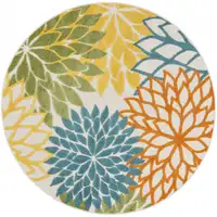 Photo of Turquoise Round Floral Non Skid Indoor Outdoor Area Rug