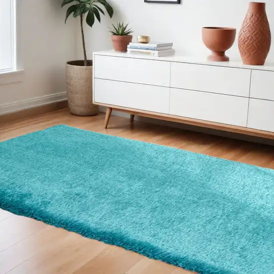 Turquoise Shag Hand Tufted Area Rug Photo 1