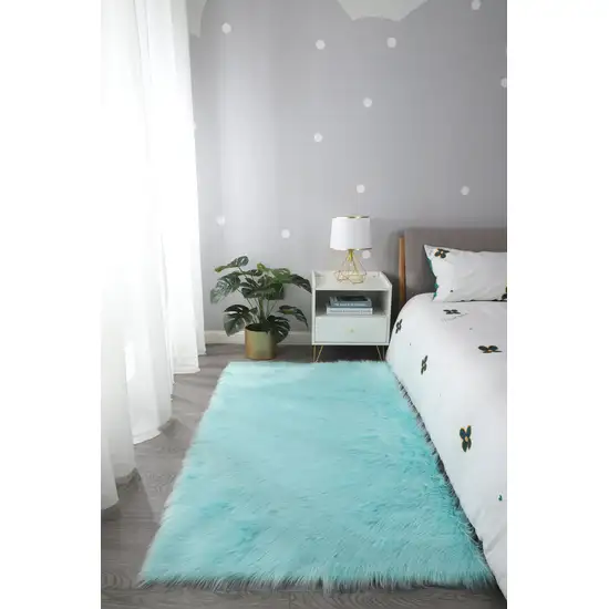 Turquoise Sheepskin Washable Area Rug With Fringe Photo 7