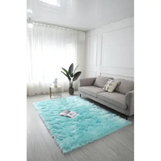 Turquoise Sheepskin Washable Area Rug With Fringe Photo 5