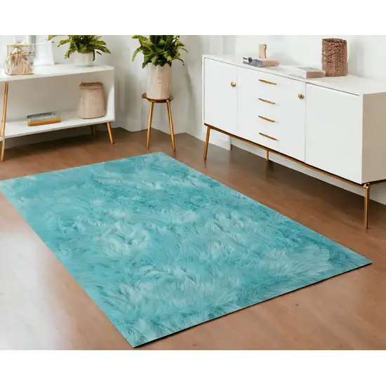 Turquoise Faux Sheepskin Shag Washable Area Rug Photo 2