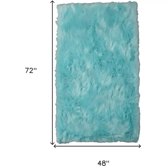 Turquoise Faux Sheepskin Shag Washable Area Rug Photo 7