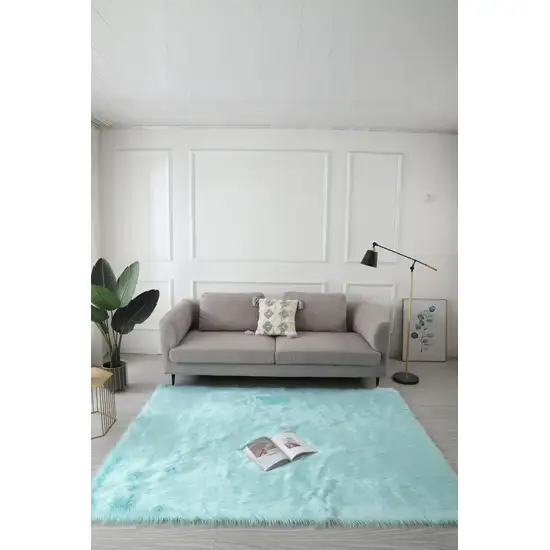 Turquoise Sheepskin Washable Area Rug With Fringe Photo 6