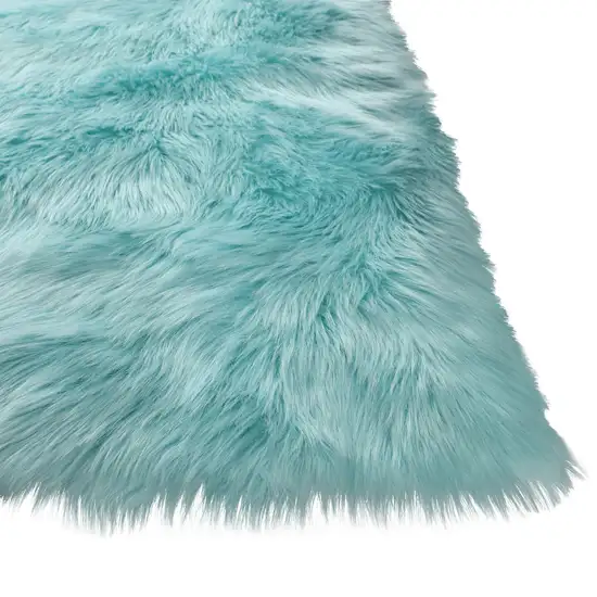 Turquoise Sheepskin Washable Area Rug With Fringe Photo 2