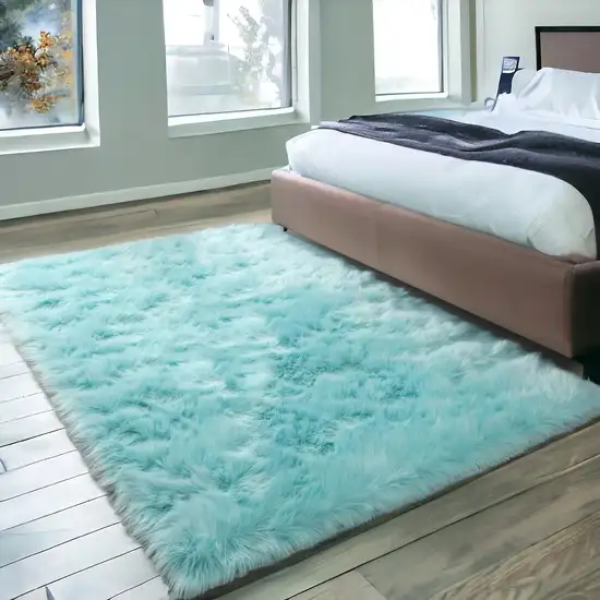 Turquoise Sheepskin Washable Area Rug Photo 2