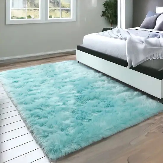 Turquoise Sheepskin Washable Area Rug Photo 1