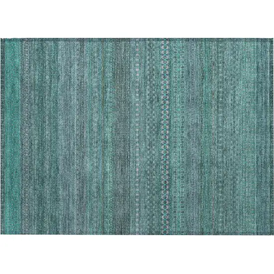 Turquoise Striped Washable Non Skid Indoor Outdoor Area Rug Photo 2