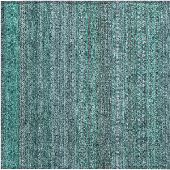 Turquoise Striped Washable Non Skid Indoor Outdoor Area Rug Photo 8