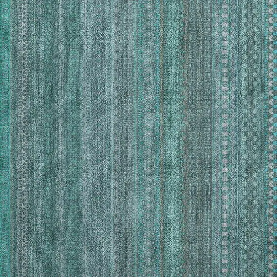 Turquoise Striped Washable Non Skid Indoor Outdoor Area Rug Photo 7