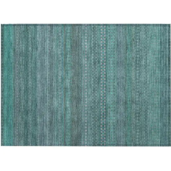 Turquoise Striped Washable Non Skid Indoor Outdoor Area Rug Photo 2