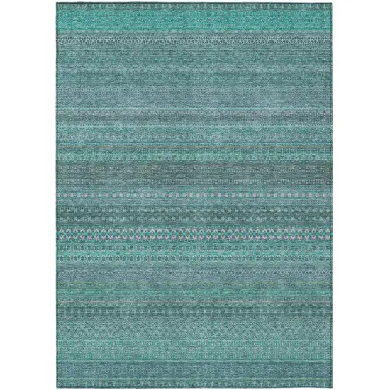 Turquoise Striped Washable Non Skid Indoor Outdoor Area Rug Photo 2