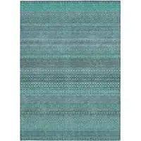 Photo of Turquoise Striped Washable Non Skid Indoor Outdoor Area Rug