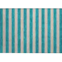 Photo of Turquoise Striped Washable Non Skid Indoor Outdoor Area Rug