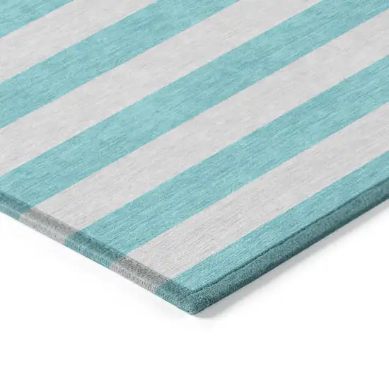 Turquoise Striped Washable Non Skid Indoor Outdoor Area Rug Photo 5