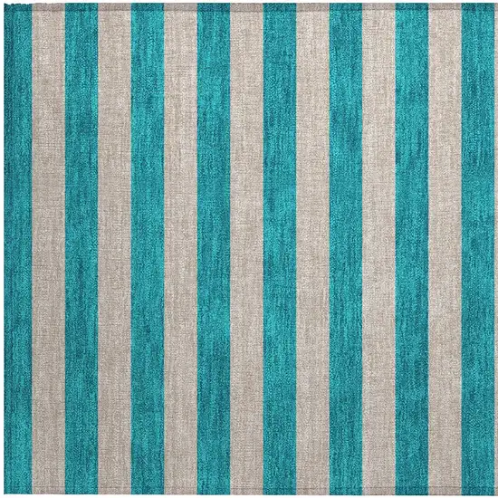 Turquoise Striped Washable Non Skid Indoor Outdoor Area Rug Photo 7