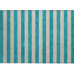 Photo of Turquoise Striped Washable Non Skid Indoor Outdoor Area Rug