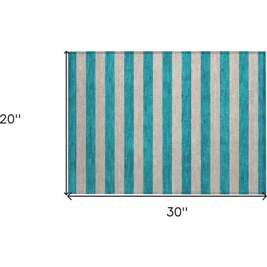 Turquoise Striped Washable Non Skid Indoor Outdoor Area Rug Photo 3