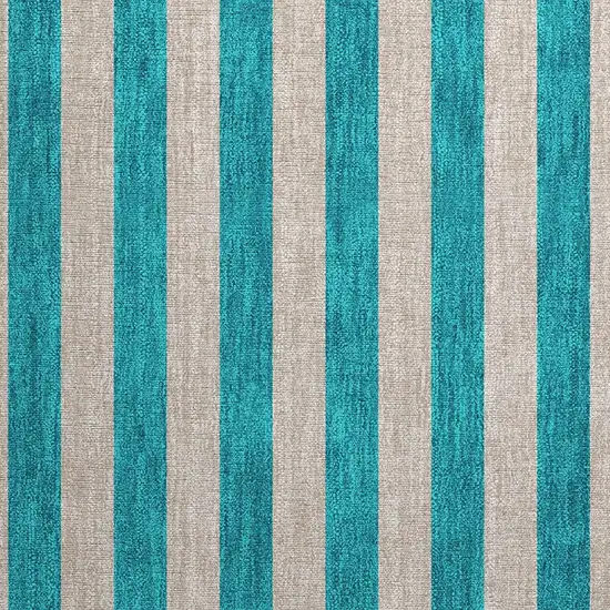 Turquoise Striped Washable Non Skid Indoor Outdoor Area Rug Photo 6