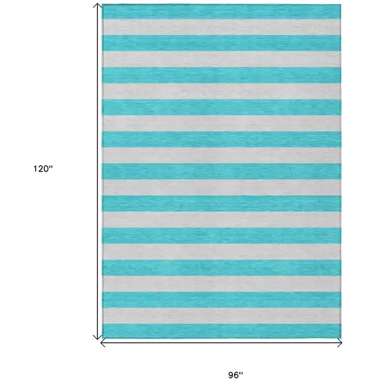 Turquoise Striped Washable Non Skid Indoor Outdoor Area Rug Photo 3