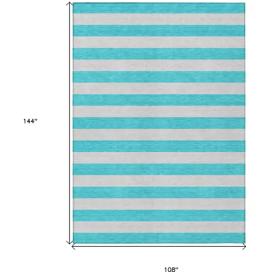 Turquoise Striped Washable Non Skid Indoor Outdoor Area Rug Photo 3