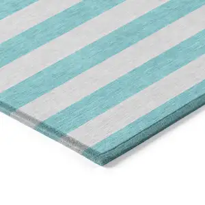 Photo of Turquoise Striped Washable Non Skid Indoor Outdoor Area Rug