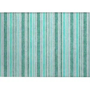 Photo of Turquoise Striped Washable Non Skid Indoor Outdoor Area Rug