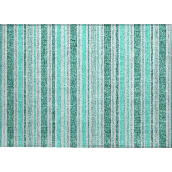 Turquoise Striped Washable Non Skid Indoor Outdoor Area Rug Photo 1