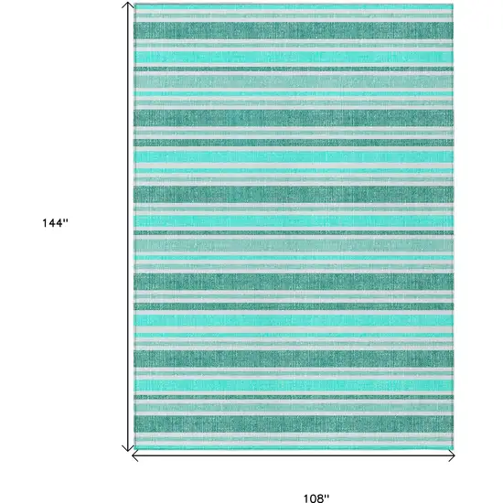 Turquoise Striped Washable Indoor Outdoor Area Rug Photo 3