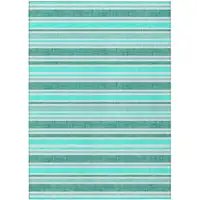 Photo of Turquoise Striped Washable Non Skid Indoor Outdoor Area Rug