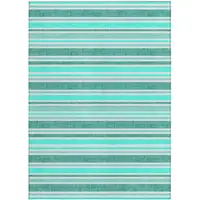 Photo of Turquoise Striped Washable Non Skid Indoor Outdoor Area Rug