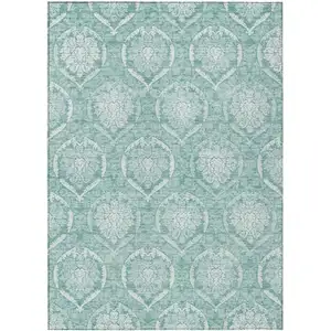 Photo of Turquoise Teal Blue And Ivory Medallion Washable Indoor Outdoor Area Rug