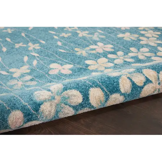 Turquoise and Cream Botanical Leaves Area Rug Photo 6