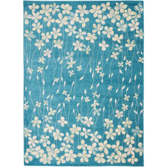 Turquoise and Cream Botanical Leaves Area Rug Photo 2