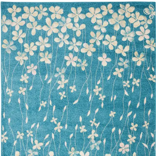 Turquoise and Cream Botanical Leaves Area Rug Photo 8