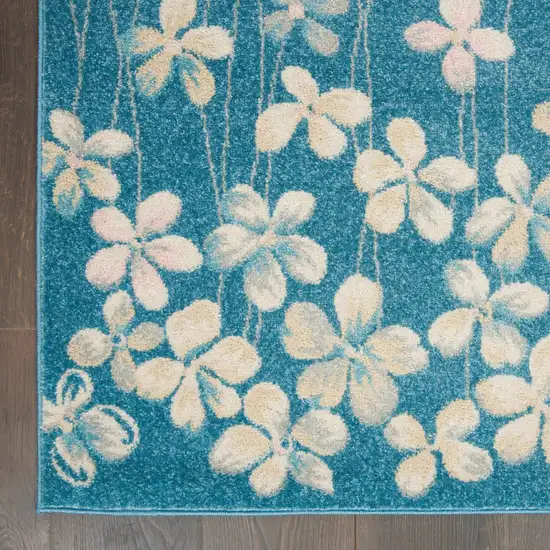 Turquoise and Cream Botanical Leaves Area Rug Photo 4