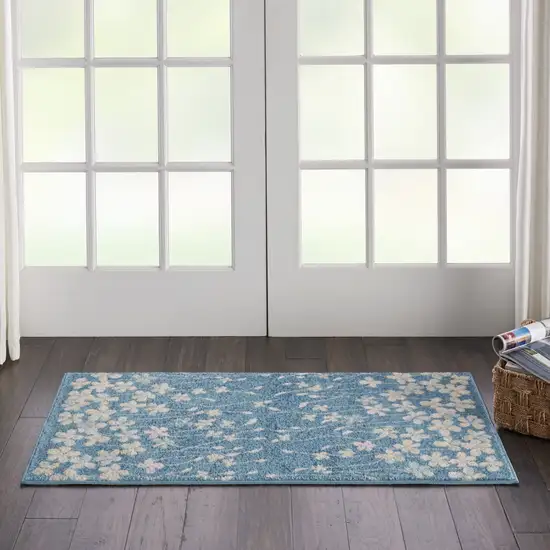 Turquoise and Cream Botanical Leaves Area Rug Photo 8