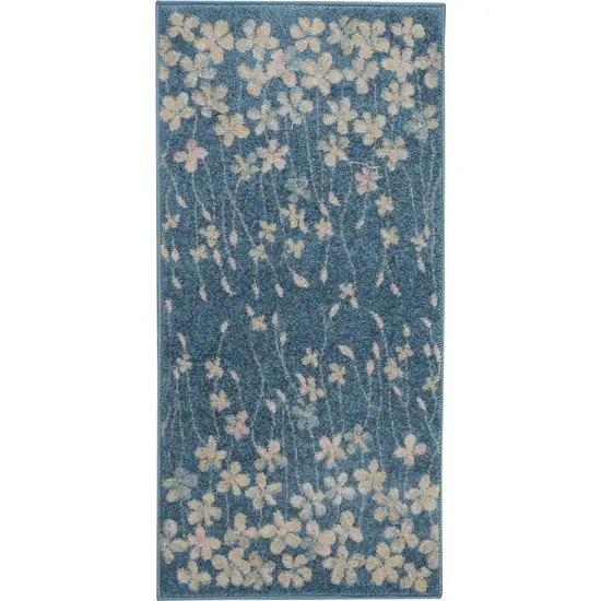 Turquoise and Cream Botanical Leaves Area Rug Photo 2